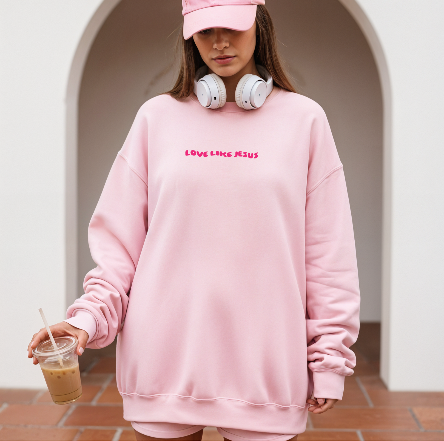love like jesus pink sweater australian christian clothing bible verse jumper