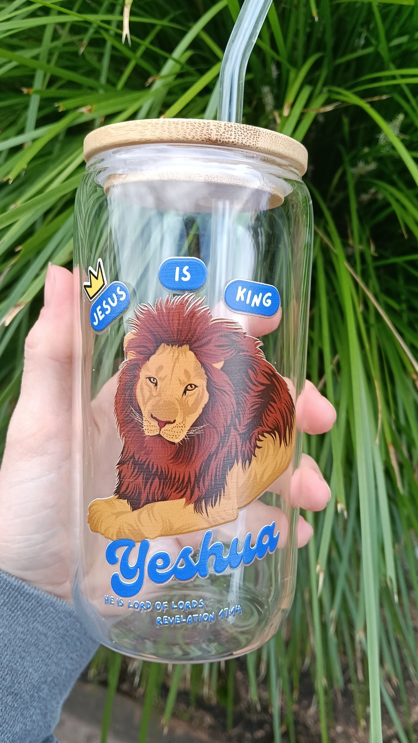 Jesus Is King Glass Tumbler with Straw