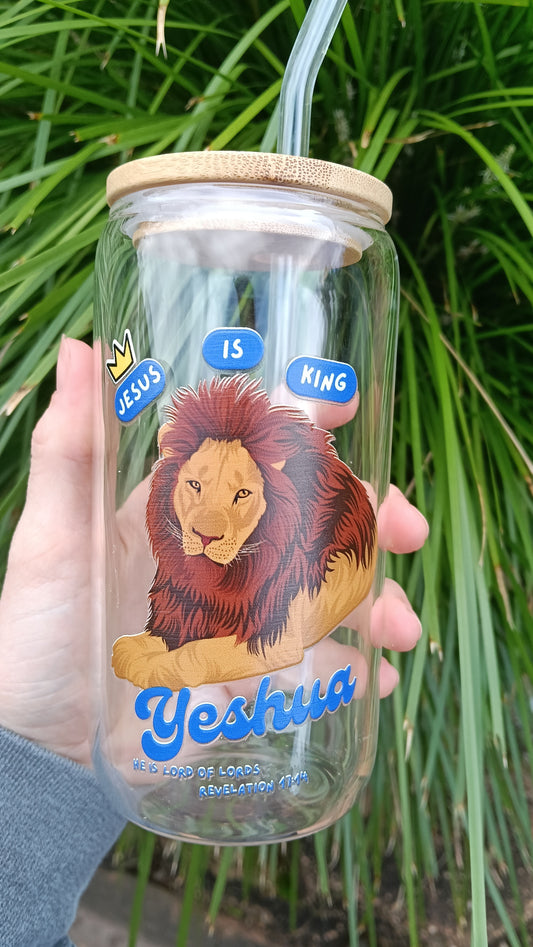 Jesus Is King Glass Tumbler with Straw