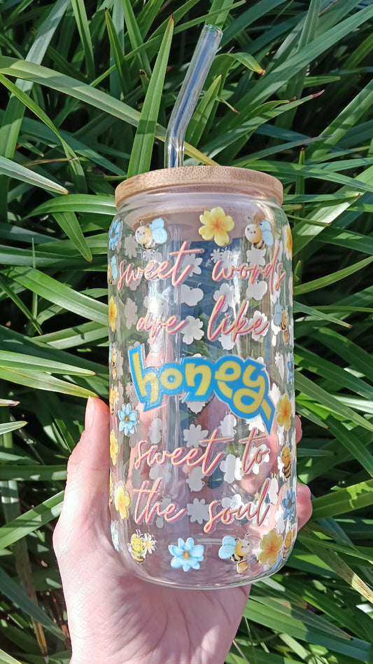 Yellow- Sweet Words Sweet Honey Glass Tumbler with straw