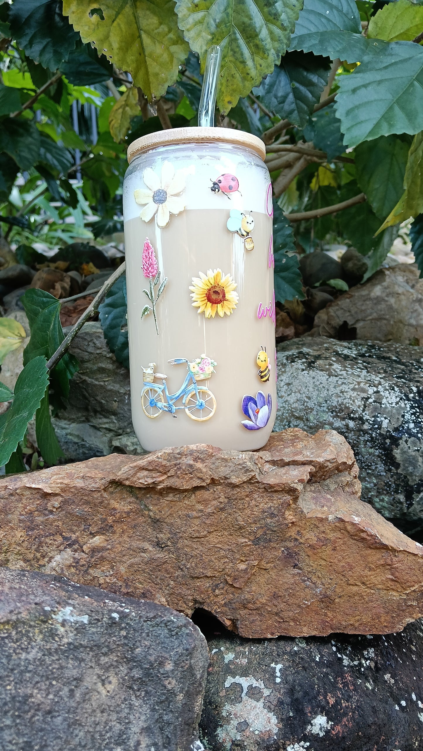 Wild Flowers Glass Tumbler with Straw