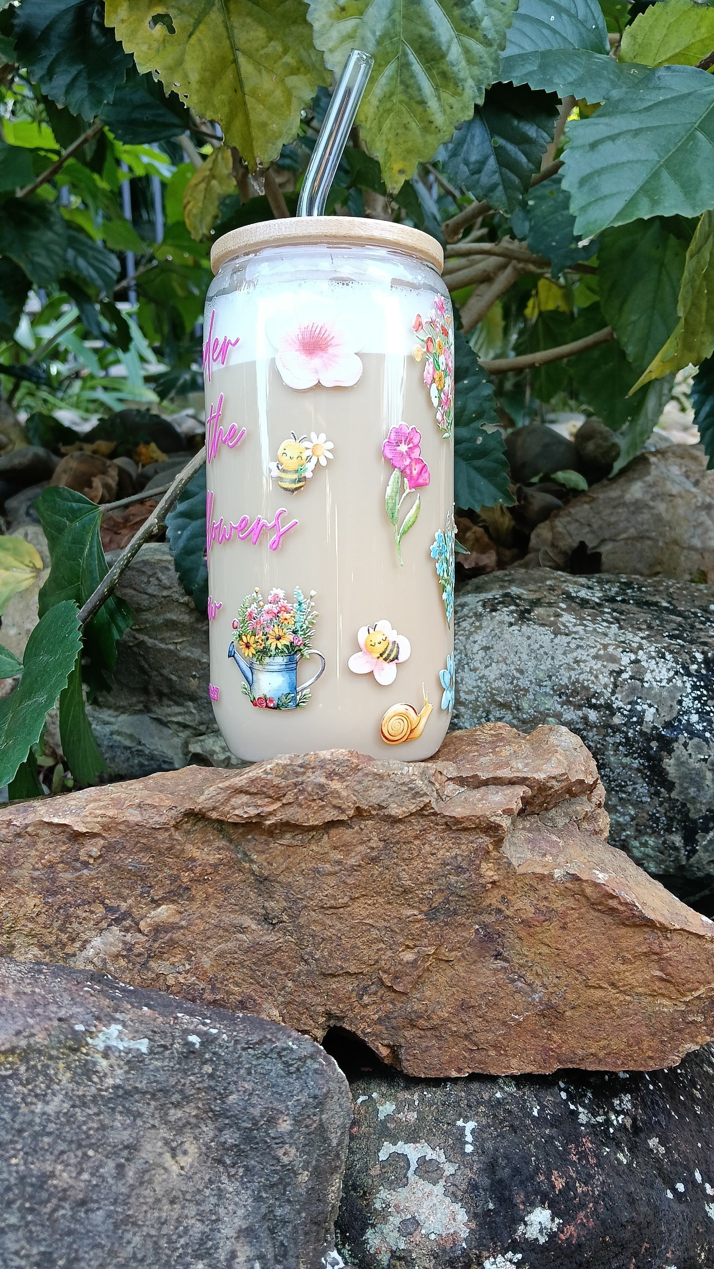 Wild Flowers Glass Tumbler with Straw