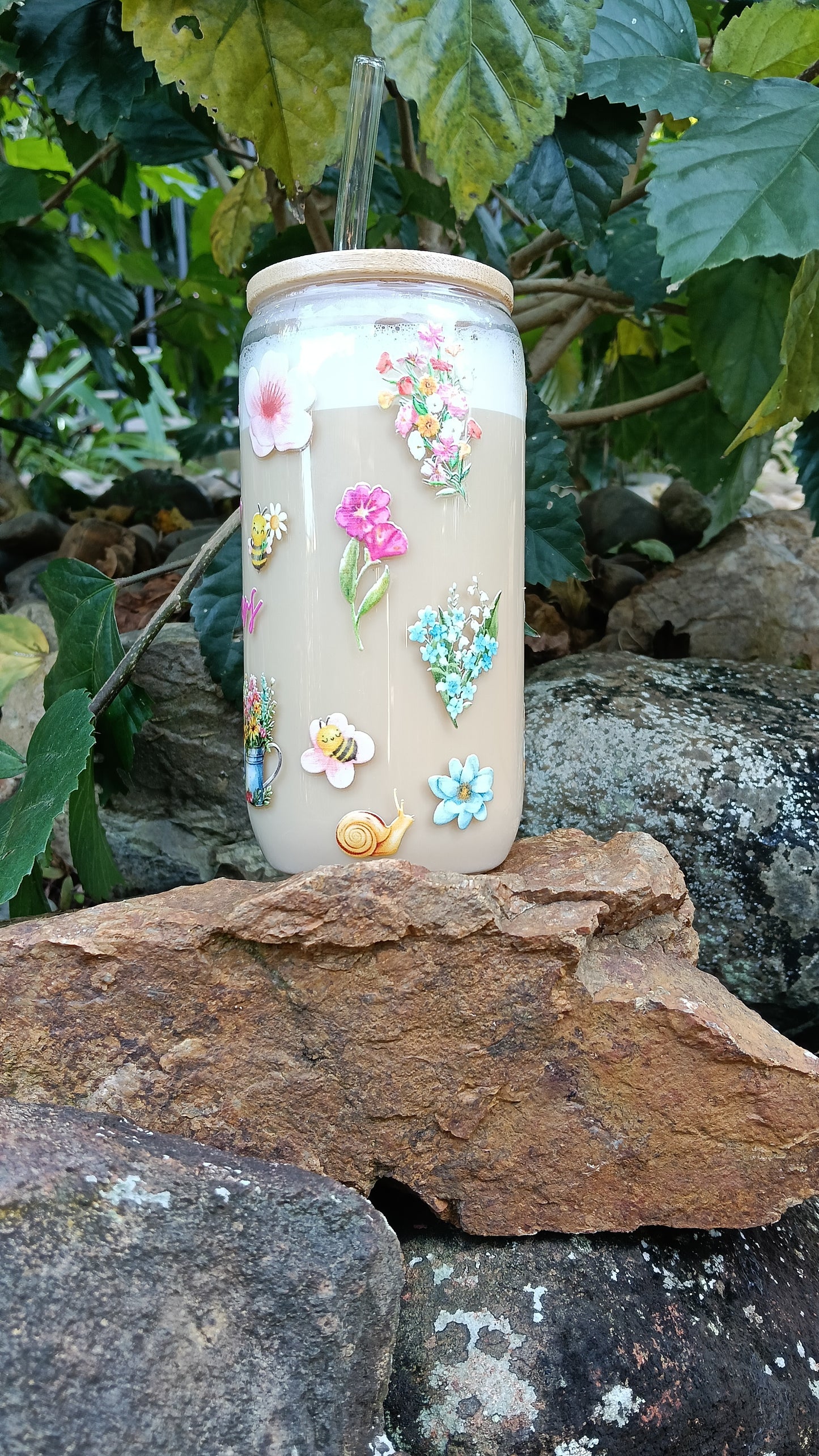 Wild Flowers Glass Tumbler with Straw
