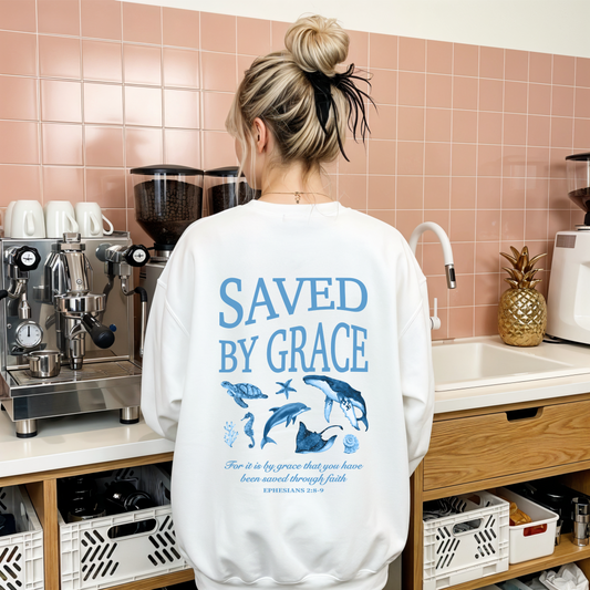 saved by grace ocean animal jumper australian bible verse christian clothing
