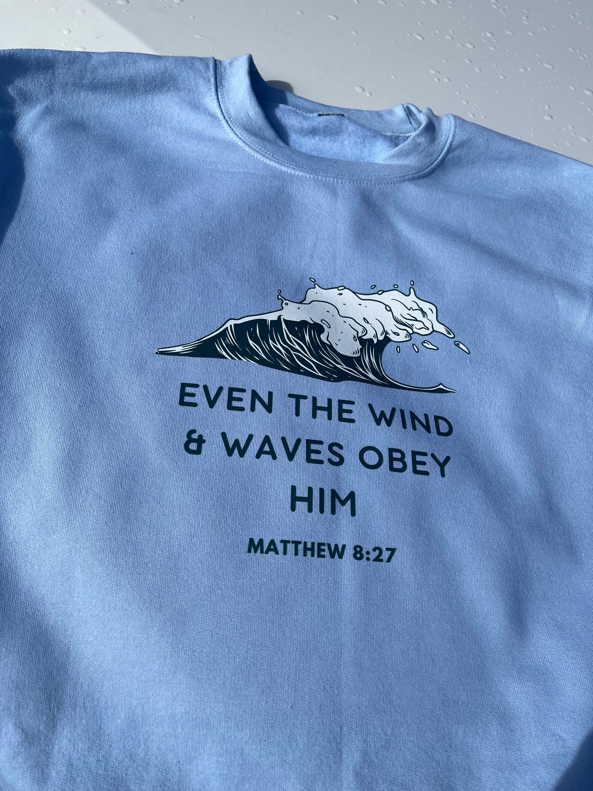 wind and waves bible verse jumper blue australian christian clothing