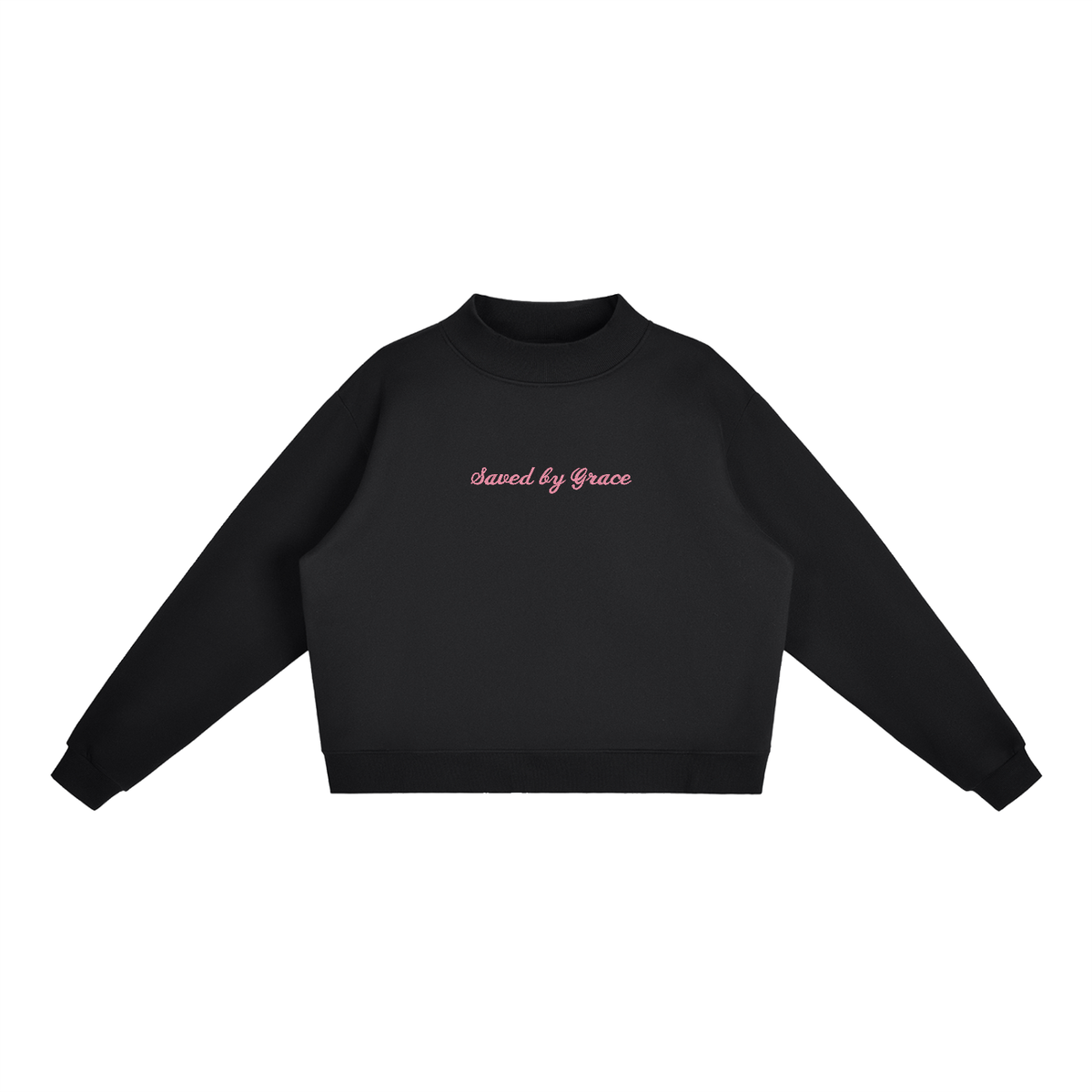 Saved by Grace embroidered Mock-Neck Crew sweater