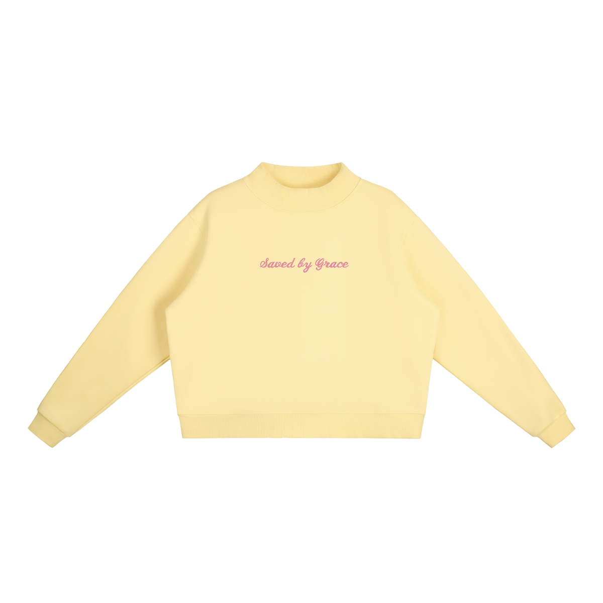 Saved by Grace embroidered Mock-Neck Crew sweater