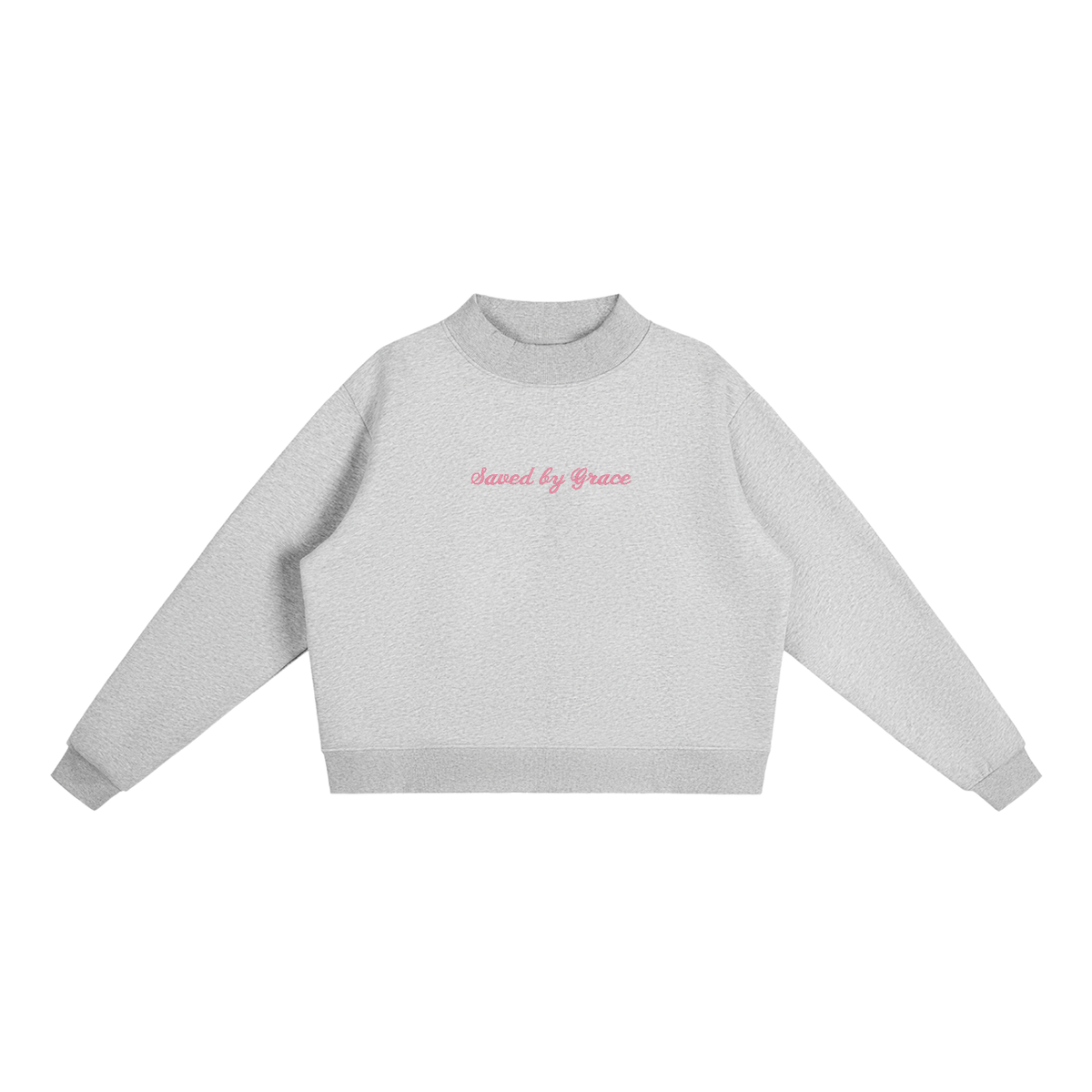 Saved by Grace embroidered Mock-Neck Crew sweater