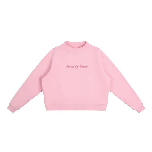 Saved by Grace embroidered Mock-Neck Crew sweater