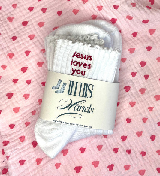 Ruffled Jesus Loves you socks 2 pack