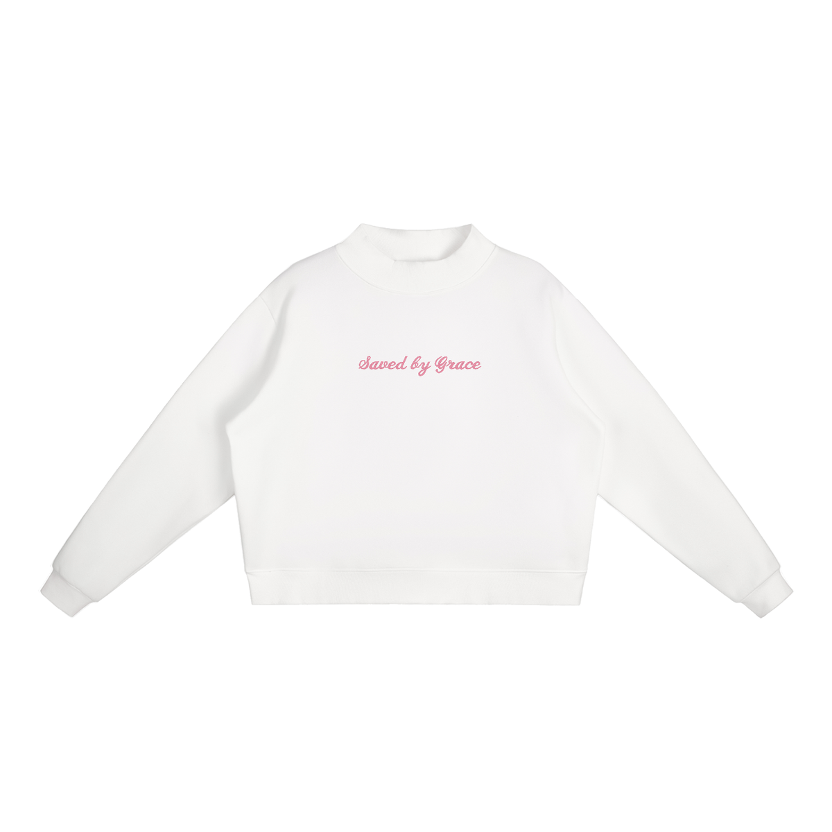 Saved by Grace embroidered Mock-Neck Crew sweater