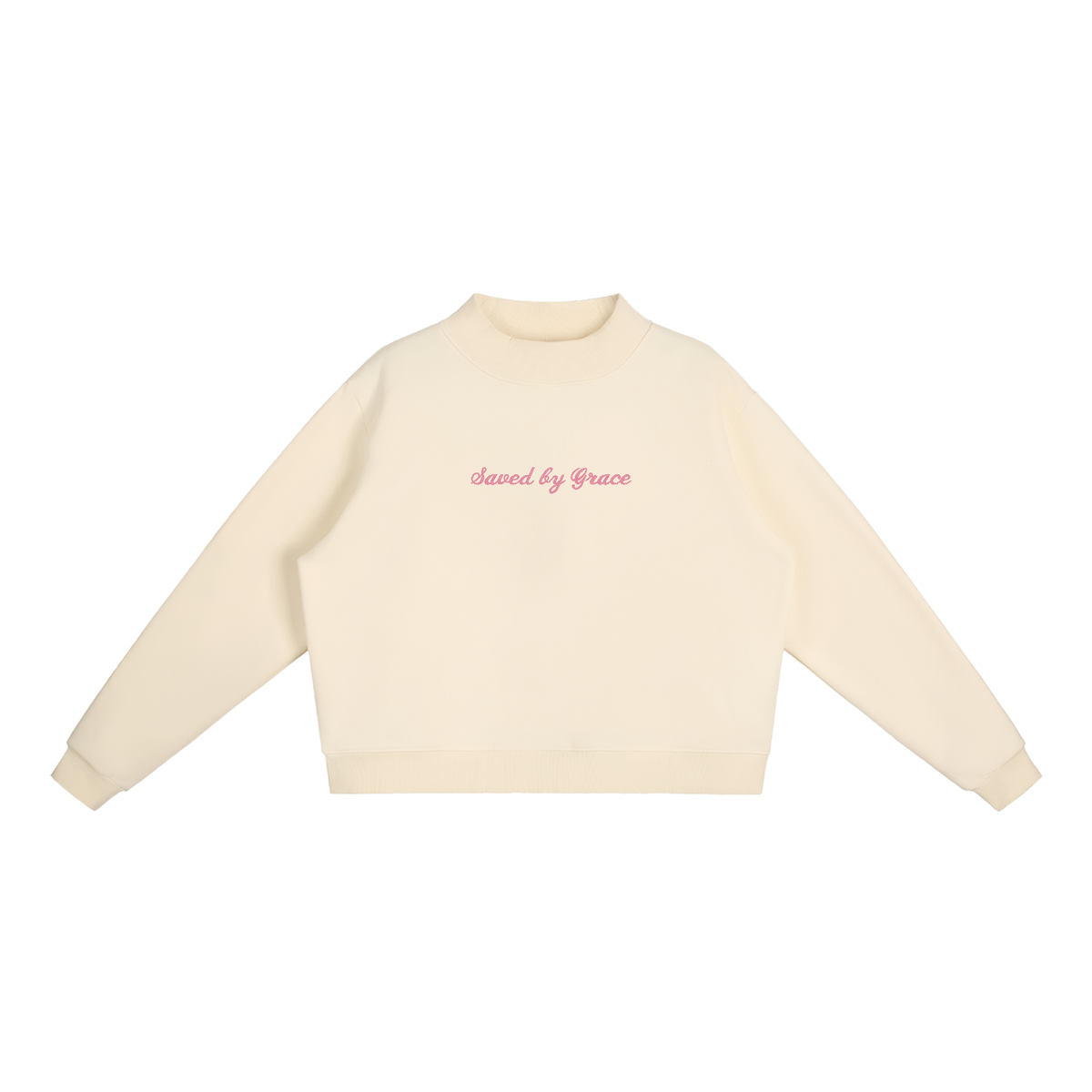 Saved by Grace embroidered Mock-Neck Crew sweater