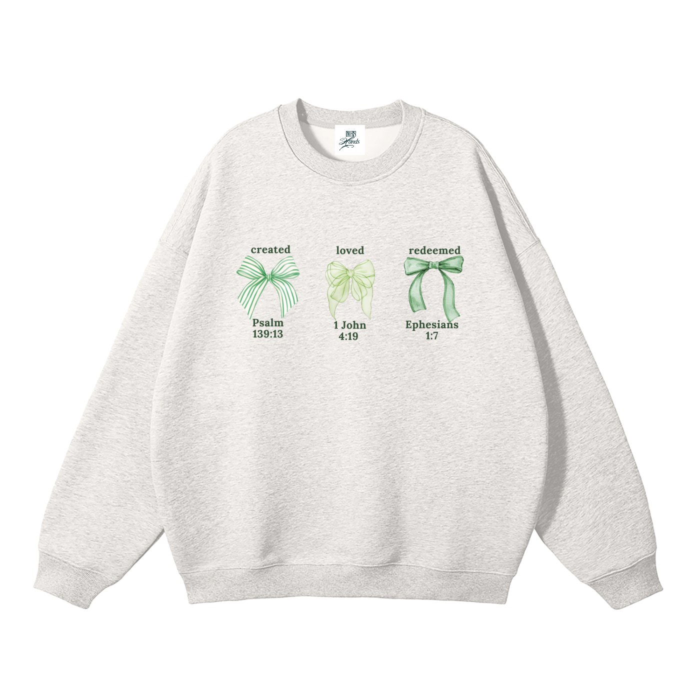 Loved Chosen Redeemed Green Bows sweater