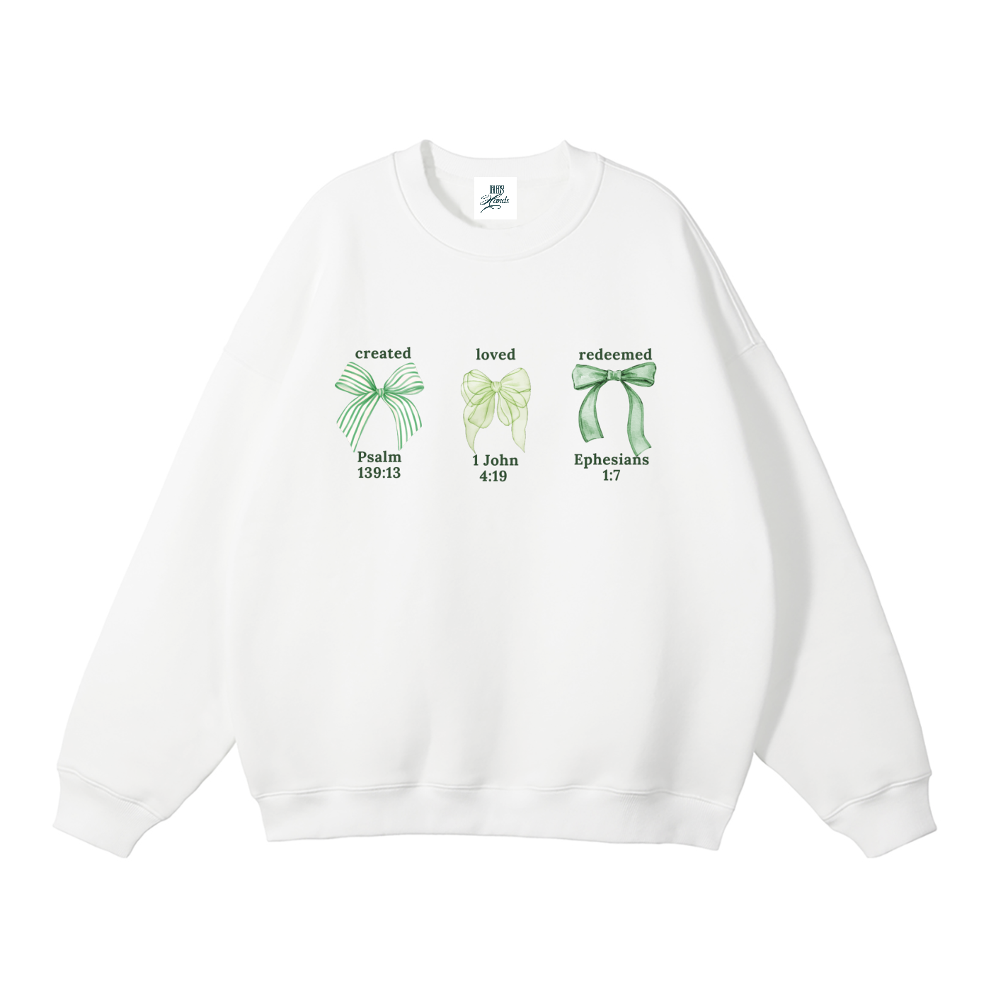 Loved Chosen Redeemed Green Bows sweater