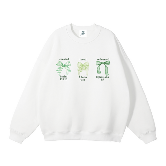 Loved Chosen Redeemed Green Bows sweater