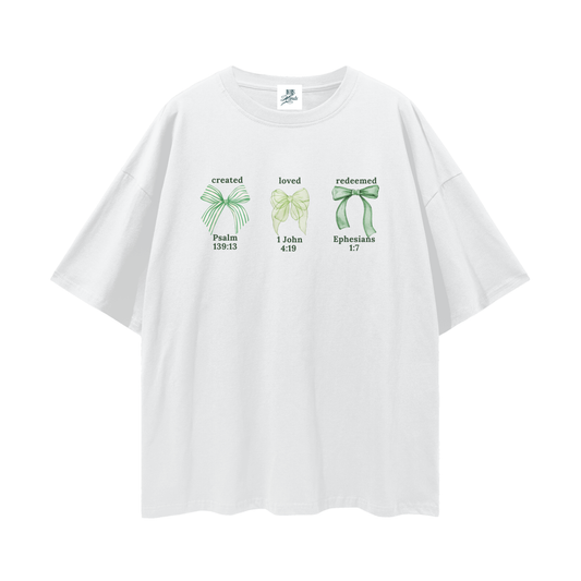 Created Loved Redeemed Green bows T-Shirt