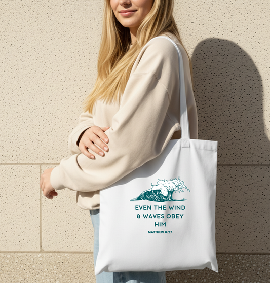 even the wind and waves bible verse tote bag australian christian clothing