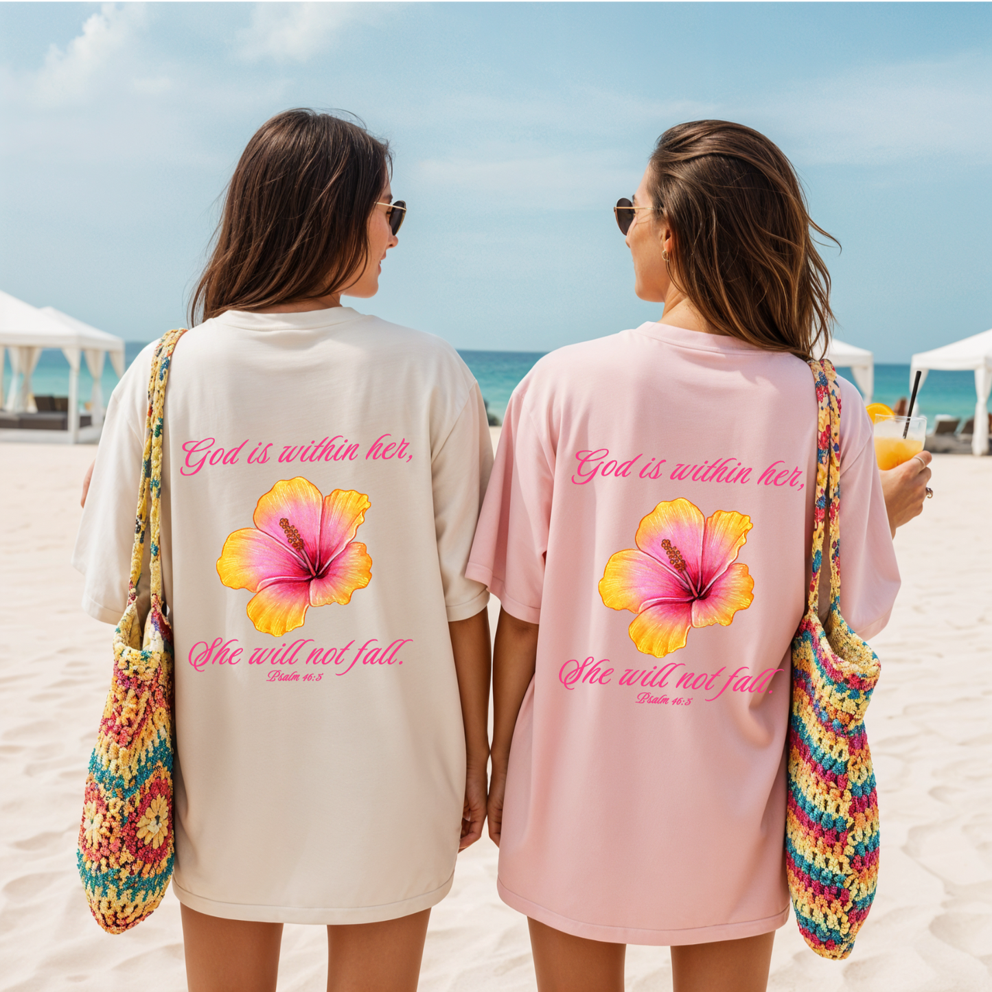 psalm bible verse pink flower shirt australian christian clothing she will not fall